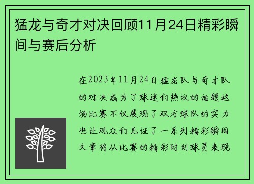 猛龙与奇才对决回顾11月24日精彩瞬间与赛后分析