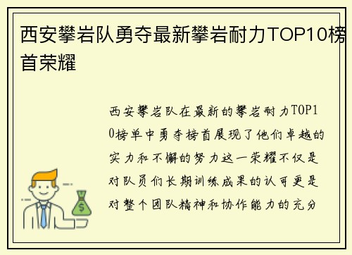 西安攀岩队勇夺最新攀岩耐力TOP10榜首荣耀