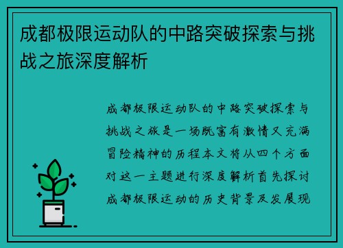 成都极限运动队的中路突破探索与挑战之旅深度解析